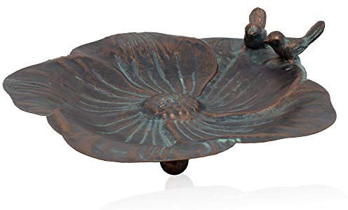 B2S BACK2SEASON Vogeltränke Bronze Stellen Stehen edel Vögel Vögelchen Tierfigur Vogelbecken Wasserspender Wasserstelle Schale Futterstelle Trinkstelle Vogelbad Futterschale Garten Deko Terrasse