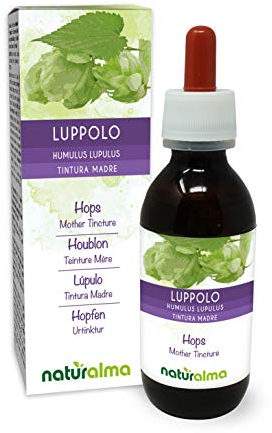 Hopfen (Humulus lupulus) Strobili oder Zapfen (weibliche Blüten) Alkoholfreier Urtinktur Naturalma - Flüssig-Extrakt Tropfen 120 ml - Nahrungsergänzungsmittel - Veganer