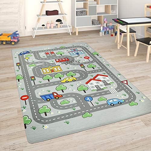 Paco Home Kinderteppich Teppich Kinderzimmer Spielmatte Straßenteppich Spielteppich, Grösse:80x150 cm, Farbe:Grau