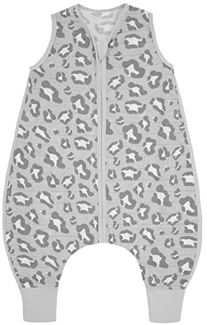 emma & noah Baby Schlafsack mit Füßen 0.5 TOG, Musselin Schlafsack mit Beinen für den Sommer, 100% Bio-Baumwolle, OEKO-TEX Zertifiziert, Stampelsack für Neugeborene (Leo Grau, 70 cm)