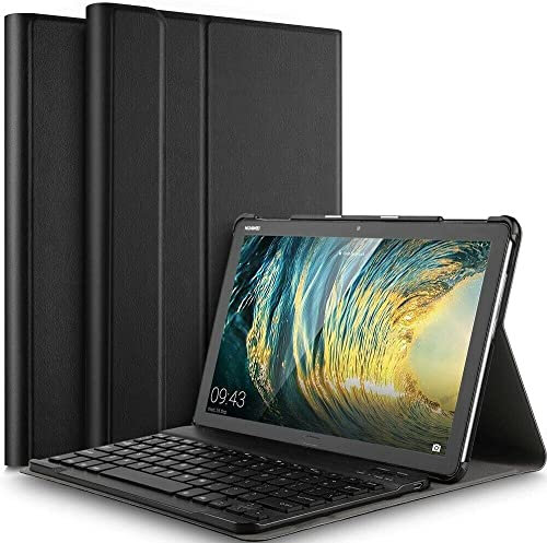 Funda con Teclado Español para Galaxy Tab A 10.1 2019 T510 T515, Carcasa Delgada con Teclado Inglés Inalámbrico Desmontable Magnético para Galaxy Tab A 10,1 Pulgadas SM-T510 SM-T515 -Negro