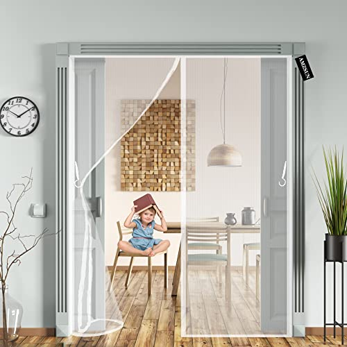 Magnetic Screen Door,Fly Door Screen 120x200cm(47x79inch) Seal Automatically,Door Screens for Keeping Out Flies Easy to Install,for Patio Balcony Living Room - White