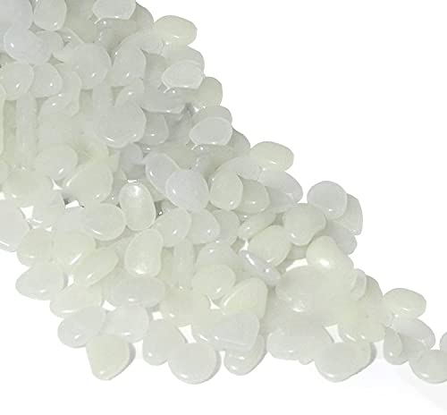 MacroHu 100 Stück Leuchtsteine Nachtleuchtende Steine Fluoreszierend Pebble Steine Leuchtende Steine Garten Aquarium Steine Leuchtkiesel Outdoor Dekosteine Kieselsteine leuchten im Dunkeln - Weiß
