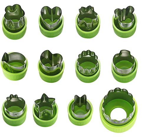 wugongshan 12 Piezas Cortadores de Galletas de Acero Inoxidable, Cortadores de Verduras et Fruta para Niños, Juego de Moldes para Cortar Alimentos con Cubierta Protectora para Pastel/Galleta