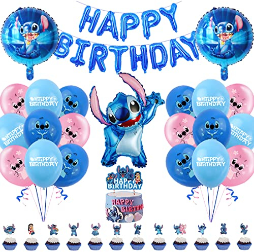 Geburtstag Dekorationen Luftballons Set,37 Stück Party Supplies Folienballon,Latex Ballons,Blau Theme Geburtstag Deko für Enthält Cupcake Toppers, Happy Birthday Banner
