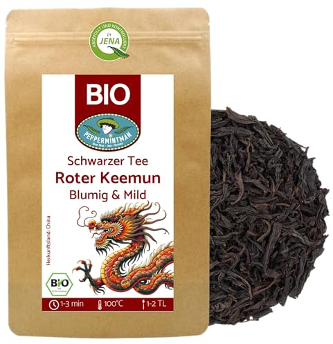 Bio Keemun Congou 100g - Roter Tee - milder Schwarztee - ein Hauch Rosenaroma & Süße - aus dem traditionellen 'Goldenen Dreieck' von einem chinesischen Familienbetrieb - PEPPERMINTMAN