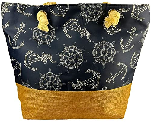 Alsino Strandtasche Badetasche XXL Familie Wasserresistent mit Reißverschluss & Innentasche Schwimmbad Strand Beach Tasche, Motiv wählen:TT-m86 Anker blau