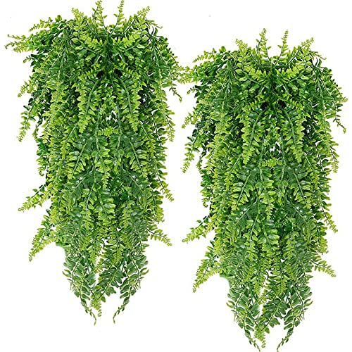 IUNSER Blumen- und Gras-Wandbehang, Grasrebe, künstliche hängende Farnrebe, hängende grüne Pflanzen, 2 Stück Raumteiler