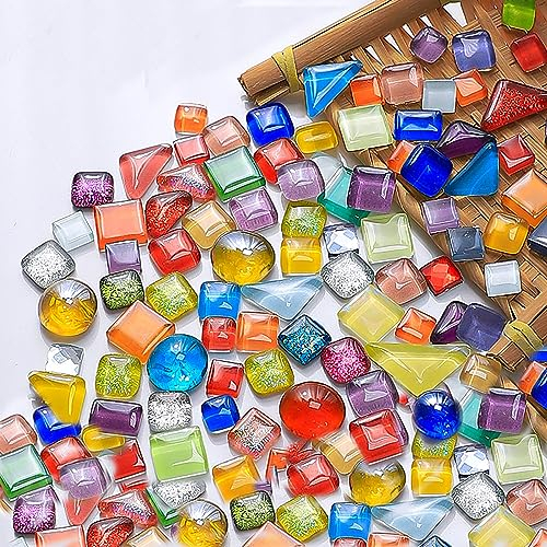 TOOSOAR 500g Bunte Glas Mosaiksteine,Irregulär mosaikfliesen,Mosaiksteine zum Basteln zum Basteln Set für Heim Deko, Fotorahmen, Blumentöpfe