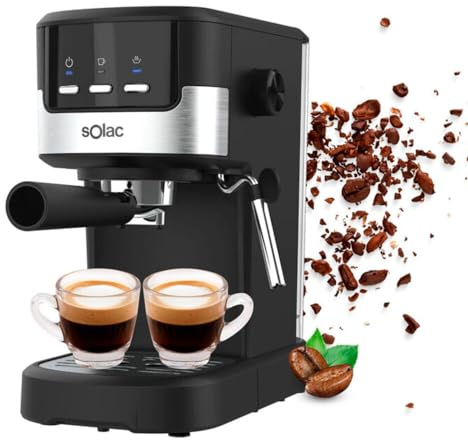 Solac - Halbautomatische Kaffeemaschine Taste Slim Basic | 20 bar | Espressokaffee und Cappuccino | schwenkbarer Dampfgarer | 1-2 Kaffees | Mahlen und Pads, Milchschaum, wärmt Flüssigkeiten | Kompakt