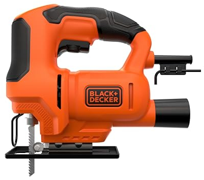 Black+Decker BES603-QS Seghetto Alternativo Elettronico 400W, Design Compatto ed Ergonomico, Cambio Lama senza Attrezzi, Taglio Obliquo 0-45º, Accetta Lame a T, Velocità 0-3000 cpm