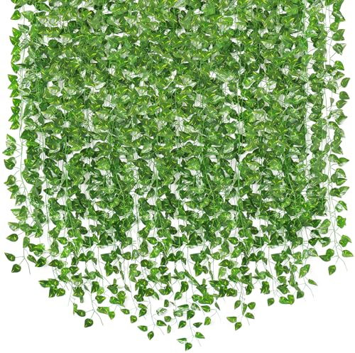 SOMYTING 28 unidades de hiedra artificial guirnalda falsa de hiedra artificial colgante plantas artificiales con longitud total decorativa de 28 m para cortina, cocina, boda, balcón, jardín decoración