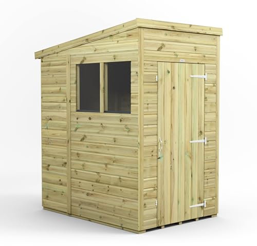 Powersheds High Grade Premium Pressure Treated Pent Shed Garden Wooden Shed with Heavy Duty Frame, Door & Window Flexibility made from Extra Thick Timber & Toughened Glass (4x6)