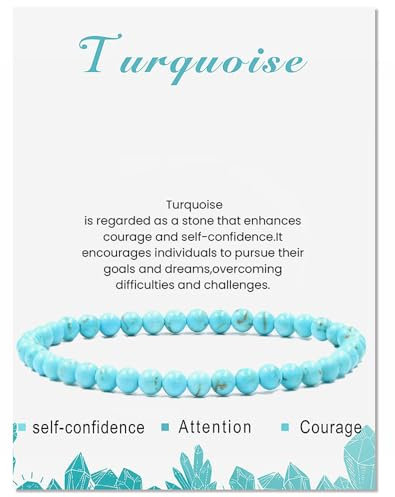Uwiyo Echtes Naturstein Armband, 4mm Edelstein Armband Perlenarmband Yoga Armbänder Kugelarmband für Damen Mädchen Geschenk für Geburtstag Muttertag Weihnachten (Blau Türkis)