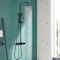 Beerwell Thermostatic Shower Set,Adjustable Height Shower Mixer Set for Bathroom with Round Rainfall Shower and Multi-Function Handheld Shower System (Black-Round)