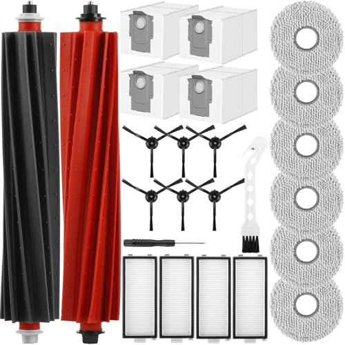 Zubehörset für Roborock Q Revo Master/Q Revo Slim, Ersatzteil Set für Roborock Qrevo Master, 2 Hauptbürsten, 4 Filter, 6 Wischtücher, 4 Staubbeutel, 6 Seitenbürsten, 1 kleine Bürste, 1 Schraubendreher
