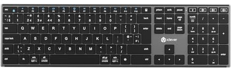 iClever DK06 Bluetooth Keyboard, 4 Device Multi-Device Connection, Full-Size Wireless Keyboard UK QWERTY with Numpad, USB-C Rechargeable, Quiet Typing, Compatible with Mac, Windows, Laptop, PC, Tablet