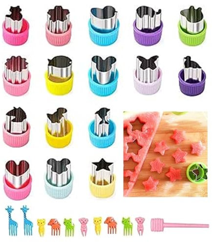 Edelstahl Ausstechformen Set, 27 Stück Obst Gemüse Ausstecher Tiere Form, Brotausstecher für Kinder, Gemüseschneider Keks Plätzchen Cutter Gemüseausstecher Schutzgriff