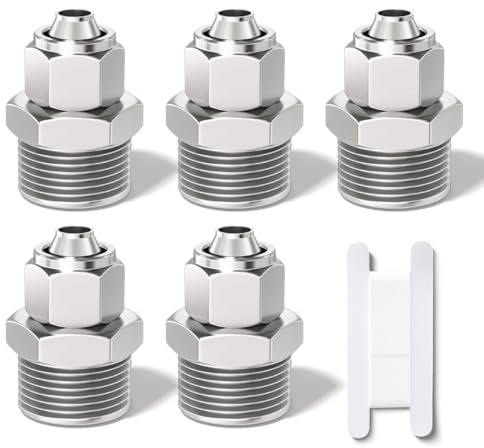 Bwintech 5 Stück 6mm Schlauch-AD x 1/8“ BSP-Außengewinde gerade Push-to-Connect-Verschraubung mit Kontermutter,KPC6-01 Quick Air Line Adapter