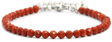 Echtes Roter Jaspis Edelstein Armband mit facettierten 4mm Perlen - Länge verstellbar - Heilstein Schutzstein Edelsteinarmband Glücksbringer Talisman Geschenk (Roter Jaspis, 16-21CM S)