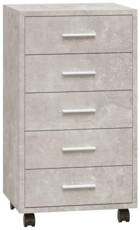 HEFZGDB Schubladenschrank mit Rollen Betongrau Holzwerkstoff Cabinet Buffetschrank Vitrinenschrank Küche Barschrank für Wohnbereich Schlafzimmer Arbeitszimmer Küche