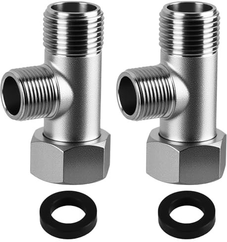 2 Pièces Vanne Connecteur 3 Voies, Vanne de Chasse D'eau, T 3/8 9/16 Valve Cuivre Nickelée, 3 Voies Inverseur Toilette Adaptateur avec Rondelle pour Toilettes Cuisine Ou Salle de Bain