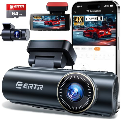 4K Dash Cam Front and Rear, 5GHz WiFi Dashcam with 64GB SD Card,4K+1080P Dual Car Dash Camera, Full HD Dash Cam with APP Control, G-Sensor, WDR, Loop Recording Easy Setup