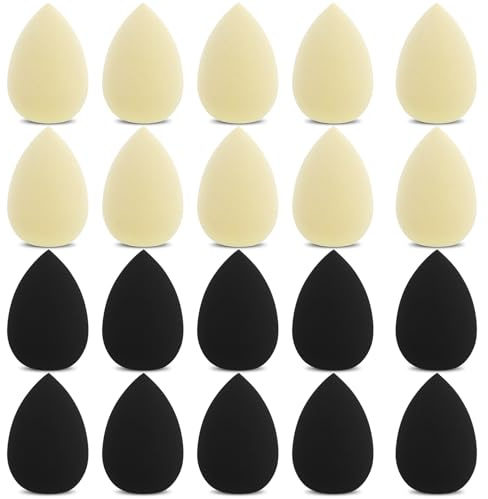 WLLHYF 20 stycken minimakeup sponge 6 stycken mjuk pressad puff ansikts kropp våt torr makeup verktyg för kosmetisk foundation pulver concealer (svart + hudfärg)