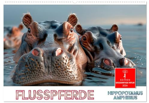 Flusspferde - Hippopotamus amphibius (Wandkalender 2026 DIN A2 quer), CALVENDO Monatskalender: Das gefährlichste und zweitgrößte Landtier der Welt. (CALVENDO Tiere)
