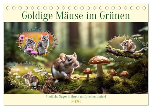 Goldige Mäuse im Grünen (Tischkalender 2026 DIN A5 quer), CALVENDO Monatskalender: Niedliche Nager in ihrem natürlichen Umfeld (CALVENDO Tiere)