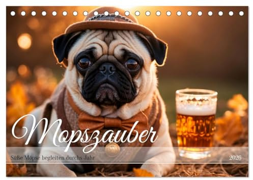 Mopszauber - Süße Möpse begleiten durchs Jahr (Tischkalender 2026 DIN A5 quer), CALVENDO Monatskalender: Unser KI-Mopskalender präsentiert die ... menschlichen Situationen (CALVENDO Tiere)