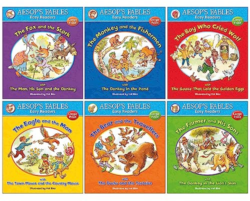 Aesop's Fables Easy Readers Collection 6 Books Set By Val Biro (The Fox and the Stork, The Monkey and the Fishermen, Boy Who Cried Wolf, Eagle and the Man, The Bear and the Travellers & More)