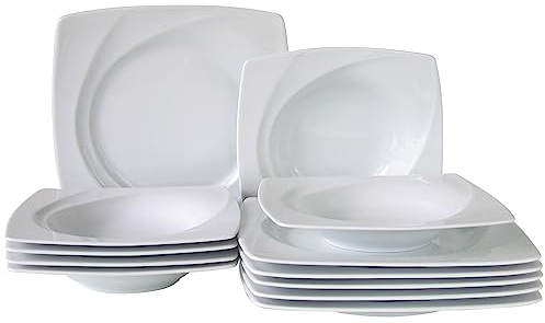 CreaTable, 13162, Serie Celebration weiss, 12-teiliges Geschirrset für 6 Personen, Tafelservice aus Porzellan, spülmaschinen- und mikrowellengeeignet, Made in Europe