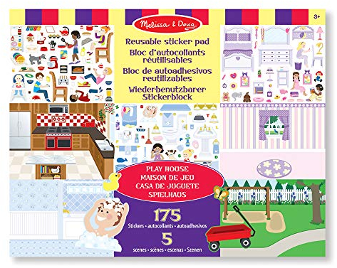 Melissa & Doug Wiederverwendbare Stickerbücher Spielhaus | Reiseaktivitäten für Kleinkinder | Wiederverwendbare Sticker ideal für unterwegs im Auto oder Flugzeug |Kinderbücher Alter 3-4 Jahre
