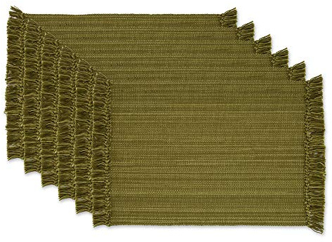 DII Tonal - Juego de 6 manteles Individuales con Franjas de Color Verde Oliva, otoño, cenas, barbacoas, Navidad, Bodas y Uso Diario