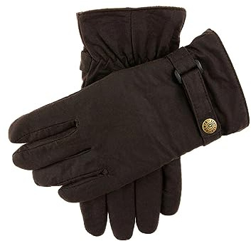 Dents Exmoor Men's Fleece Lined Waxed Cotton Gloves BROWN M