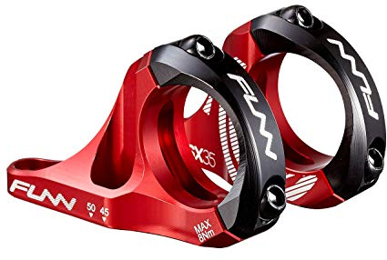FUNN RSX Mountainbike Direktmontage Vorbau mit 35mm Lenkerklemmung, 2-teiliges leichtes Split-Design für Dual Crown Gabeln, verstellbare Verlängerung von 45-50mm mit 30mm Erhöhung (Rot)