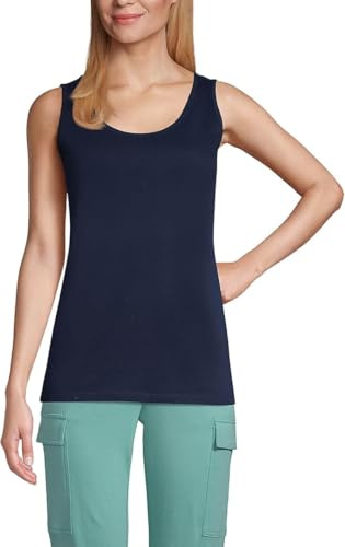 Lands’ End - Women’s Cotton Vest Blue Top - Size M - Soft Interlock Jersey with Wide Straps and Easy Fit - Sleeveless Summer Essential - Tops & T-Shirts, Women's Fashion