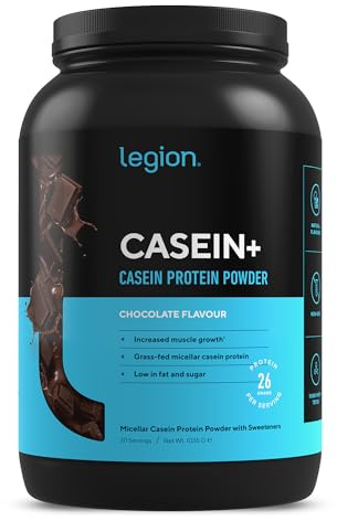 Legion Casein+ Chocolate Pure Micellar Casein Protein Powder- Non-GMO Grass Fed Cow Milk, Natural Flavors & Stevia, Low Carb, Keto Friendly - Best Pre Sleep (PM) Slow Release Muscle Recovery Drink 2lb