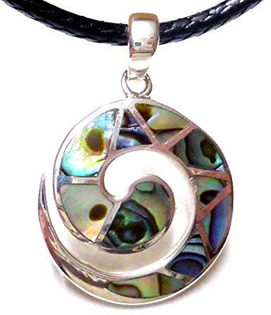 Anhänger Silber, Motivanhänger Spirale, Abalone Muschel, inklusiv Textilband Schlange, Sterlingsilber, Schmuck Damen