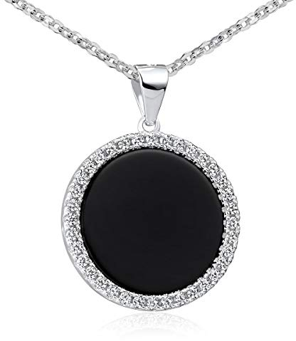 MATERIA Kettenanhänger rund schwarz - Sterling Silber 925 mit Onyx Stein rhodiniert KA-456-Onyx_K97-50
