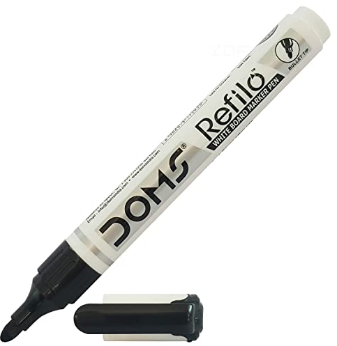 Doms Refilo BLACK Bullet Tip Whiteboard Markers Pens Easy Clean Erase Dry Wipe (1 x Marker)