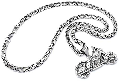Schmuck-Checker Chopper Motorrad Anhänger aus massivem Edelstahl Silber mit Königskette Halskette Bike Bikerschmuck Rockerschmuck Geschenk