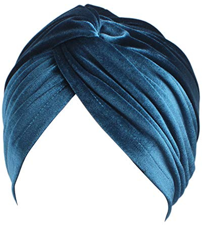 TININNA Samt, Turban, muslimischer Hut, Schal, indische Mütze, Turban, Damen, Bandana, Kopfbedeckung, Krebs, Chemio, Kopfbedeckung, Schlafmütze, Chemiotherapie, Cap, blau