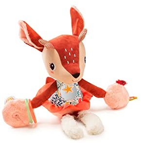 Lilliputiens - Aktivitätsrassel Stella das REH - Interaktive Plüschfigur für Babys mit Spiegel, Glöckchen und Knisterpapier - Fördert Sinne, Motorik und Fantasie - Ab 9 Monaten - 83300
