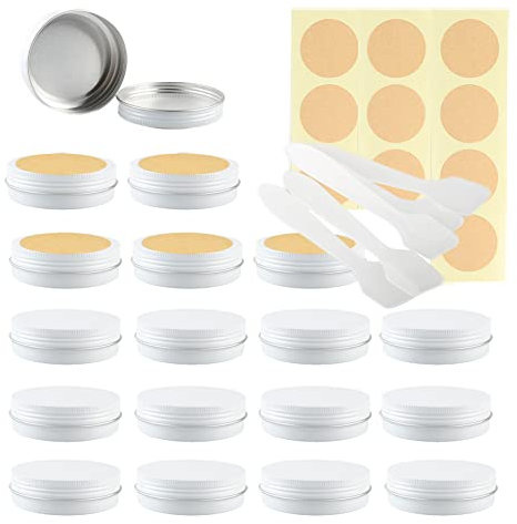 Lusdoly 100 Pièces Pots en Aluminium Blanc 100ml - Ø83x28mm Pot Cosmétique Bougie Aluminium Vides Pots de Voyage Rondes pour Crème avec Mini Spatule et Étiquette