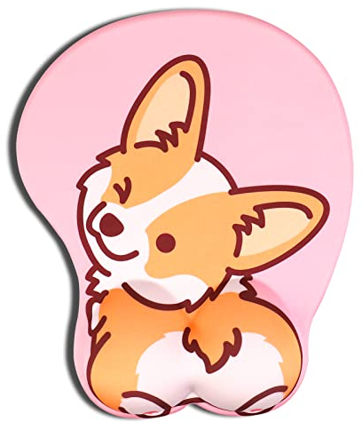 AOKSUNOVA Tapis de Souris 3D avec Coussin en Gel - Ergonomique - avec Repose-Poignet - Motif Corgi