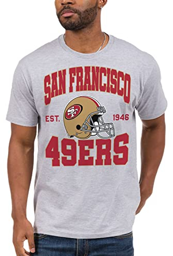Junk Food Clothing x NFL - San Francisco 49ers - Team Helmet - Unisex Adult Short Sleeve Fan T-Shirt for Men and Women - Size X-Large