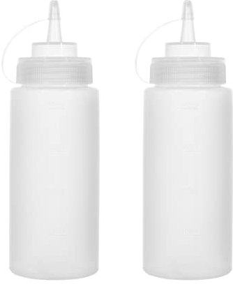 Katfort - Bottiglie per salse, confezione da 2, 453,6 ml, in plastica, con tappo e imbuto, per liquidi, barbecue, condimenti