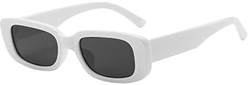OSAGAMA Damen Rechteckige Sonnenbrille für Damen Herren Vintage Retro Rechteckige Mode Brille UV400 Schutz Weiß